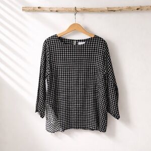 Terra Sj Apparel XL Check Pattern Side Ruffle Cotton Rayon Blend Blouse